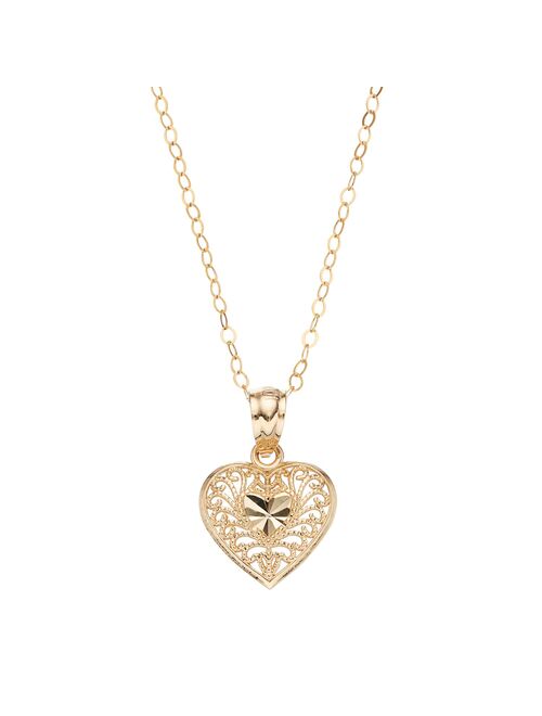 Charming GirlKids' 10k Gold Filigree Heart Pendant Necklace
