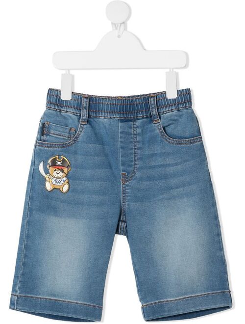 Moschino Kids Pirate Teddy Bear patch denim shorts