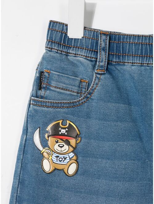 Moschino Kids Pirate Teddy Bear patch denim shorts