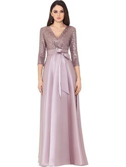 3/4 Sleeve Sequin Top Stain Ballgown