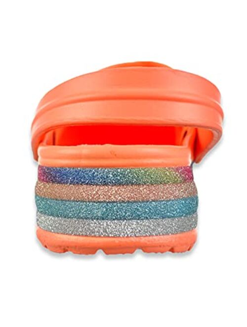 Olivia Miller Kid's Shoes, High Rise Rainbow Glitter Slip-On Children Girls Slippers Clogs Platform Slide Sandals