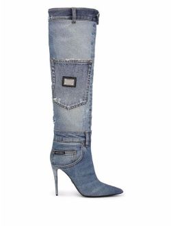 denim pointed-toe boots