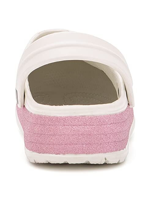 Olivia Miller Kid's Shoes, Pink Skies Collide Light Grey Off White Glitter Slip-On Girls Children Girls Slippers Clogs Platform Slide Sandals