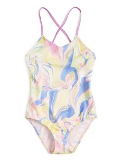 ID IDEOLOGY Big Girls Marble-Print Swimsuit, Created for Macy's