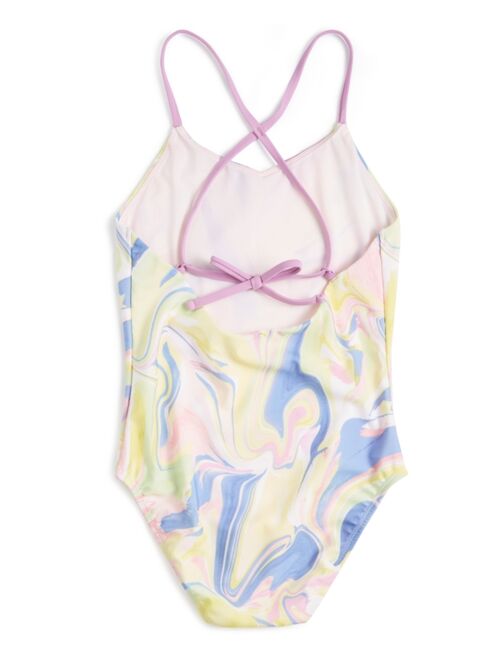 ID IDEOLOGY Big Girls Marble-Print Swimsuit, Created for Macy's