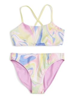 ID IDEOLOGY Big Girls Marble Print Reversible Bikini, Created for Macy's