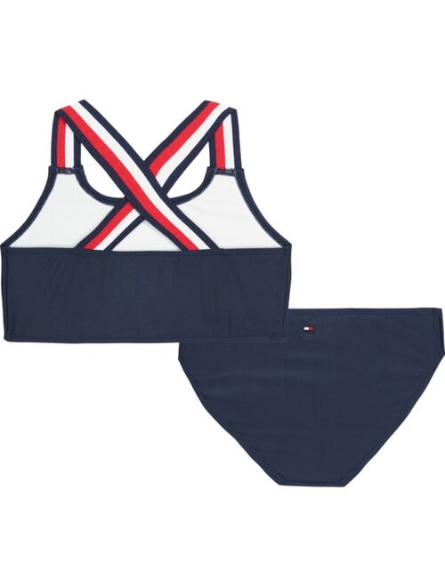 Tommy Hilfiger Big Girls Global Stripe Strap Bikini Swimsuit, 2 Piece Set
