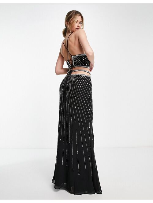 ASOS DESIGN strappy maxi dress with pearl and linear embellishment in black