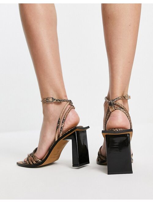 Topshop Rana premium leather two part heeled sandal in snake