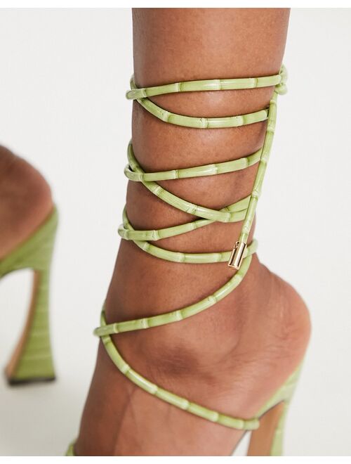 Glamorous ankle strap heel sandals in green croc