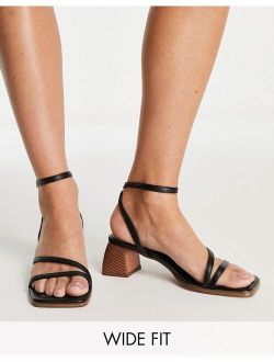 Wide Fit Hampton block mid heeled sandals in black