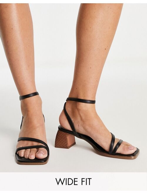 ASOS DESIGN Wide Fit Hampton block mid heeled sandals in black