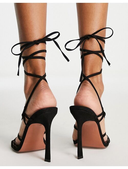 ASOS DESIGN Nobu strappy tie leg heeled sandals in black