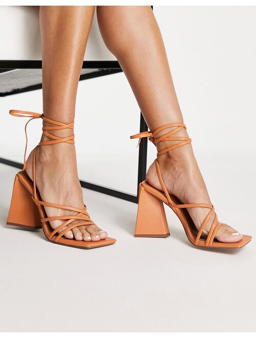 ASOS DESIGN Nura strappy block heeled sandals in camel