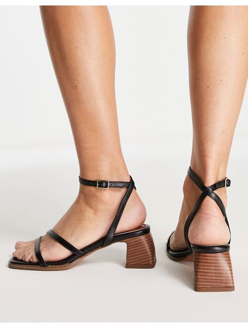 ASOS DESIGN Hampton block mid heeled sandals in black