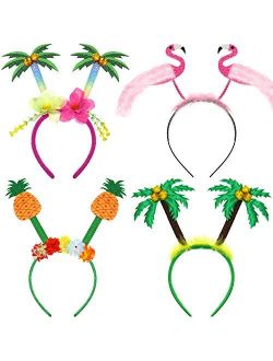 Jovitec 4 Pieces Hawaiian Party Head Boppers Set includes Palm Tree Head Bopper, Flamingo Party Glitter Head Bopper, Pineapple Party Head Bopper