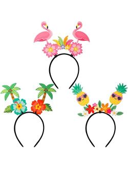 Janinka 3 Pcs Tropical Headbands Including Flamingo, Flower Pineapple and Summer Palm Tree Head Boppers Headband Costume with Hibiscus Floral for Women Ladies Girls Party