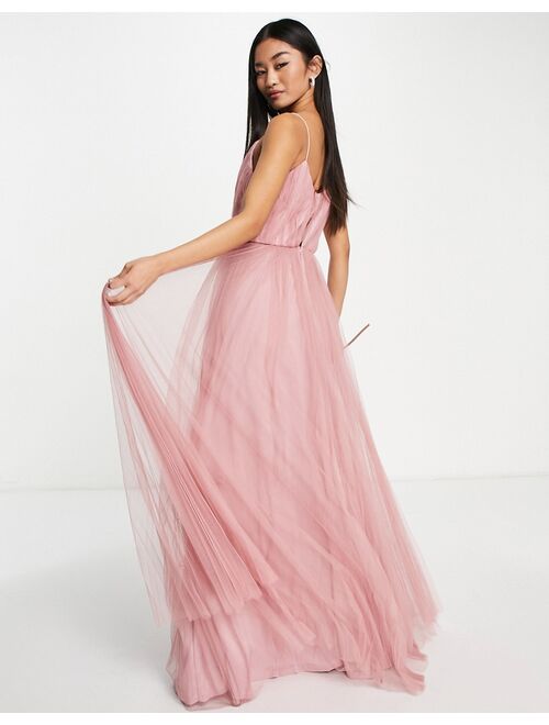 ASOS DESIGN Bridesmaid cami pleated tulle maxi dress in rose