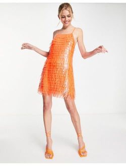 shard sequin strappy mini dress in orange