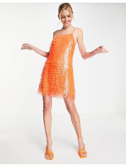 ASOS DESIGN shard sequin strappy mini dress in orange