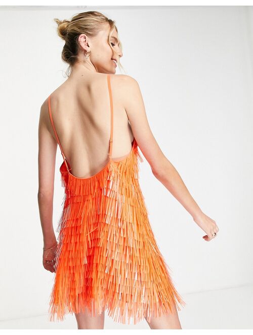 ASOS DESIGN shard sequin strappy mini dress in orange