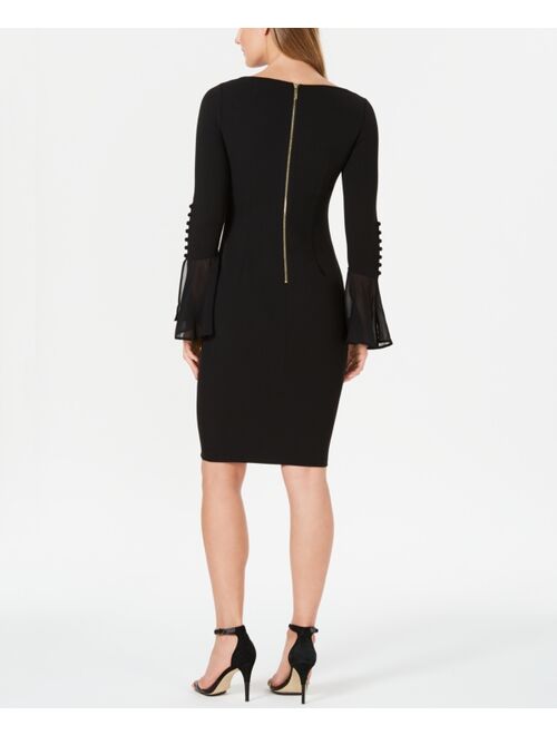 Calvin Klein Chiffon-Bell-Sleeve Sheath Dress