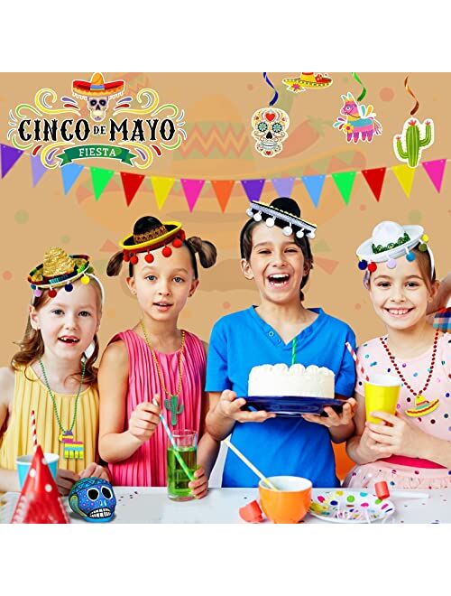 Camlinbo 4 Pack Mexican Fiesta Sombrero Hat Headbands Fabric Straw Sombrero Party Hat Costume Accessories for Taco Tuesday Mexican Fiesta Party Favor Supplies Luau Dia De