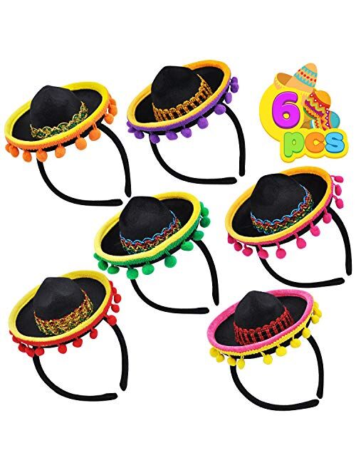JOYIN 6 PCS Cinco De Mayo Fiesta Fabric Sombrero Headbands Party Costume for Fun Fiesta Hat Party Supplies, Luau Event Photo Props, Mexican Theme Decorations, Dia De Muer