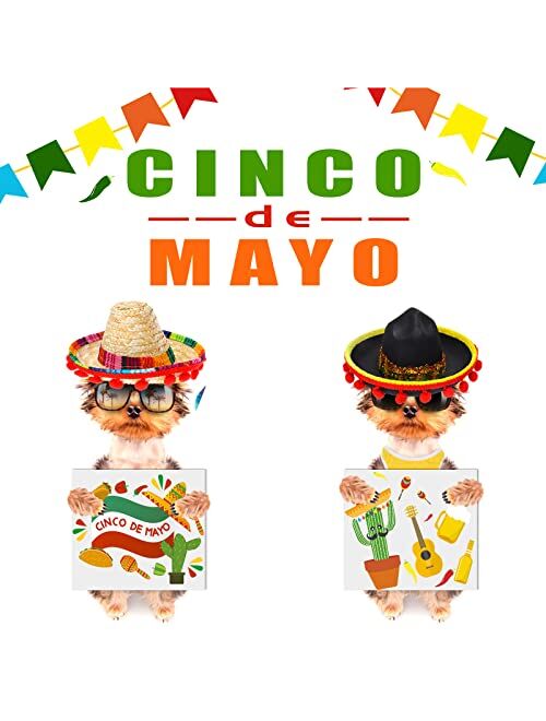 Kuscul 4Pcs Cinco De Mayo Fiesta Sombrero Headbands for Fiesta Taco Party Supplies, Mexican Theme Fiesta Fabric and Straw Sombrero Hats for Carnivals Festival, Dia De Mue