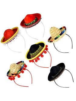 HOVEOX 6Pcs Sombrero Headbands Fiesta Sombrero Party Hats Straw Sombrero Headband Hats Cinco De Mayo Fiesta Fabric Sombrero Headband