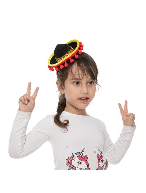 JOYIN 6 PCS Cinco De Mayo Fiesta Fabric and Straw Sombrero Headbands Party Costume for Fun Fiesta Hat Party Supplies, Mexican Theme Decorations, Luau Event Photo Props, D