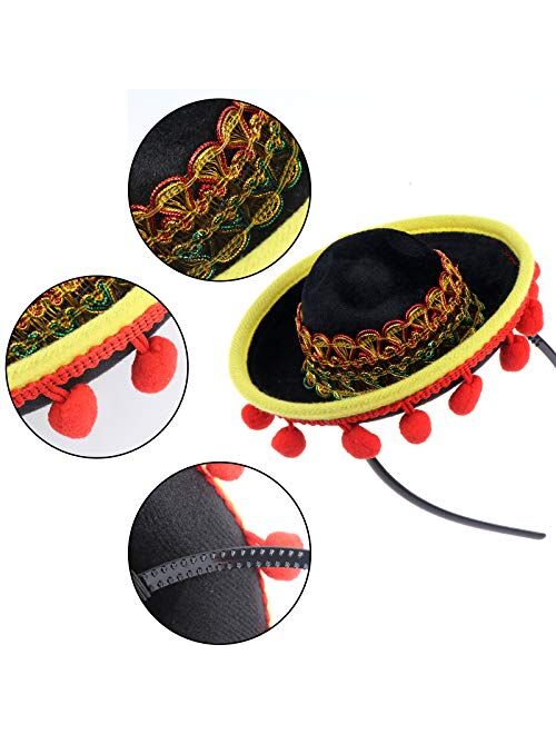 Vanproo 6 PCS Cinco De Mayo Fiesta Sombrero Headband Mexican Theme Hair Accessories for Fiesta Hat Halloween Party Supplies Mexican Theme Decorations Carnivals Festivals