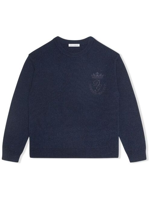 Dolce & Gabbana Kids logo-embroidered fine-knit jumper