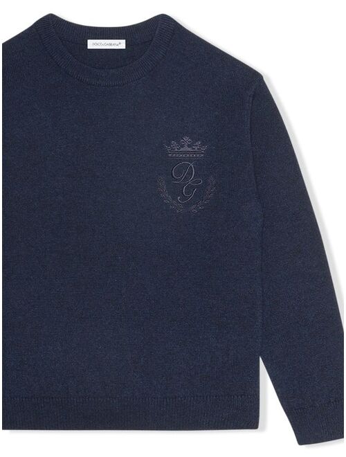 Dolce & Gabbana Kids logo-embroidered fine-knit jumper