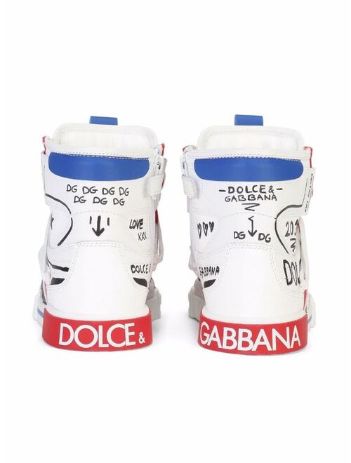 Dolce & Gabbana Kids graffiti-print high-top sneakers