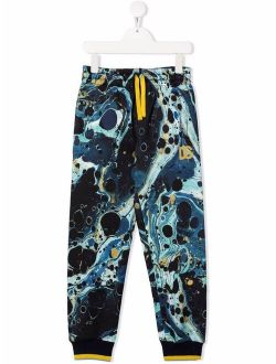 Kids marble-print tapered track pants