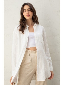 Easy To See Light Blue Oversized Button-Up Top