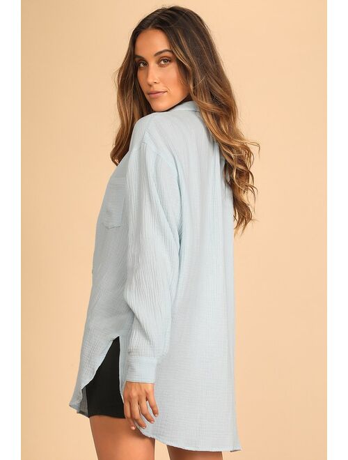Lulus Easy To See Light Blue Oversized Button-Up Top