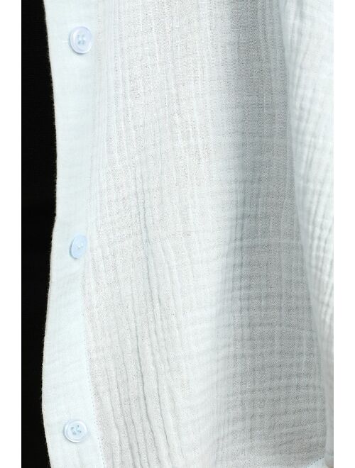 Lulus Easy To See Light Blue Oversized Button-Up Top