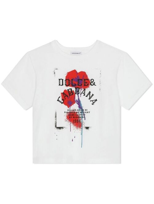 Dolce & Gabbana Kids floral-print logo T-shirt
