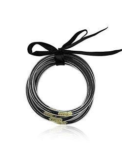 BELLEXIXI Glitter Jelly Bangle Bracelet Set - Gold Powder Lining Fashion Jewelry - Lightweight Cute Bracelets for Women Girl