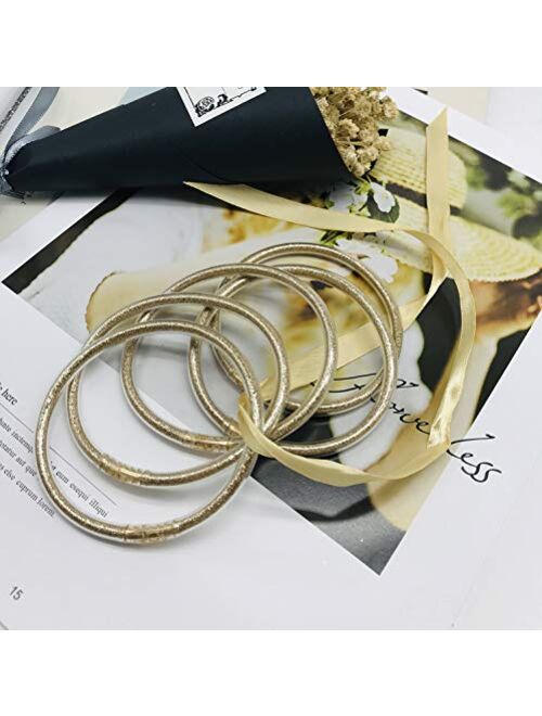 HIIXHC Glitter filled Jelly Bangle Bracelets, Lightweight Cute Silicone Bracelets Best Gifts for Women Girls Birthday, Mother's Day, Bridal Wedding Party