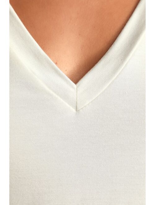 Lulus Basics Adyn White V-Neck T-Shirt Bodysuit