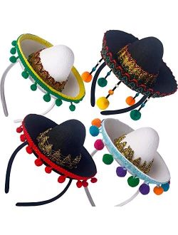 Libl Mini Sombrero Headband Party Hats - Cinco De Mayo Mexican Party Decorations for Fiesta Carnival Festivals Birthday Coco Theme Party Supplies Favors, Black White, 6 .