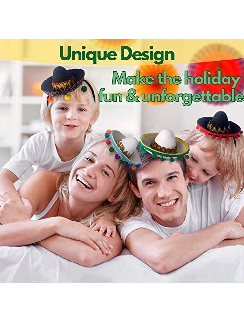 Libl Mini Sombrero Headband Party Hats - Cinco De Mayo Mexican Party Decorations for Fiesta Carnival Festivals Birthday Coco Theme Party Supplies Favors, Black White, 6 .