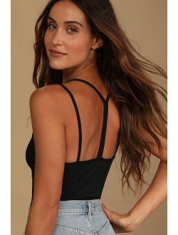 Point of View Black Ribbed Sleeveless Bodysuit