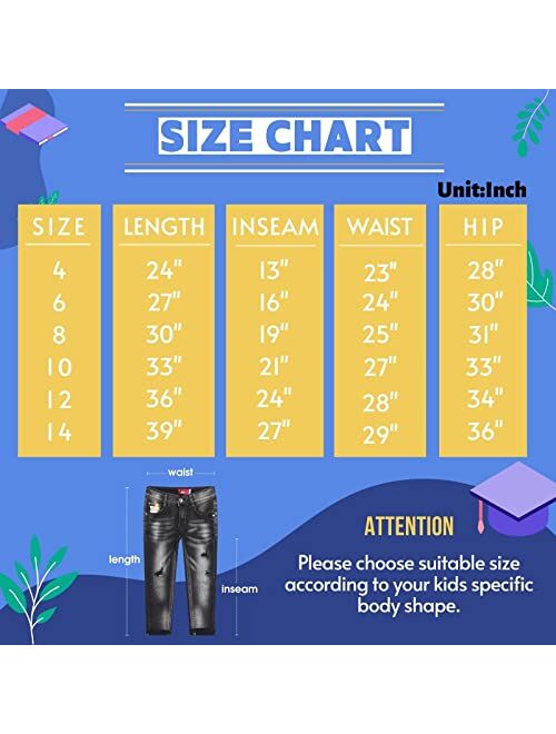 HLPHA Boys' Skinny Fit Ripped Distressed Jeans for Kids Stretch Washed Elastic Denim Pants with Zippers