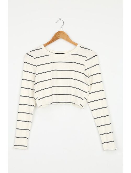 Lulus Coolest Ever Ivory and Black Striped Long Sleeve Crop Top