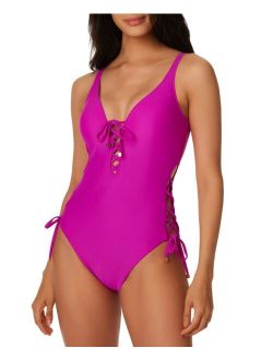Summer Solids Lace-Up One-Piece Swimsuit, Created for Macy's