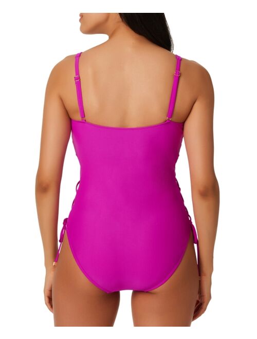Bar III Summer Solids Lace-Up One-Piece Swimsuit, Created for Macy's